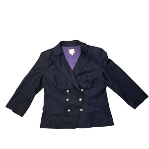 Anthropologie The Somerset Blazer Double Breasted Navy Gold Crest Buttons Size 4